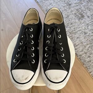 Sleek Black Leather Sneakers